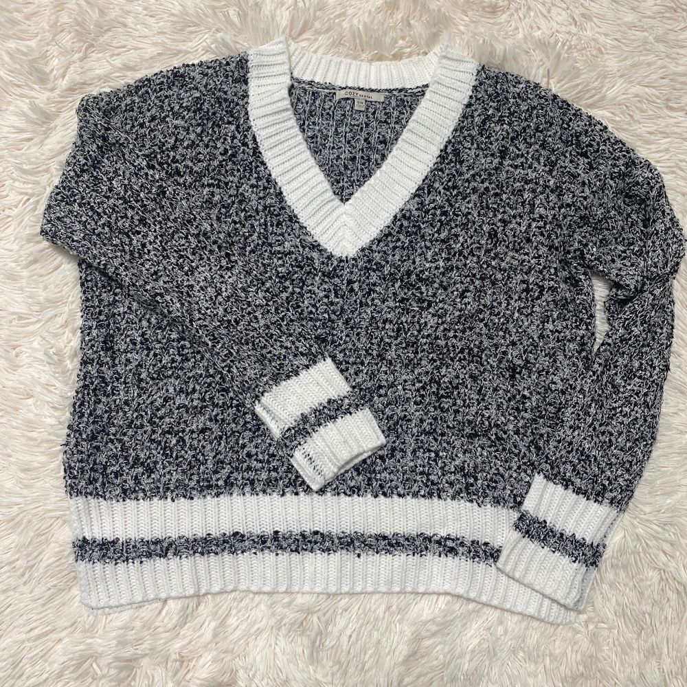 Cozy Casual V-Neck Varsity Sweater S/M